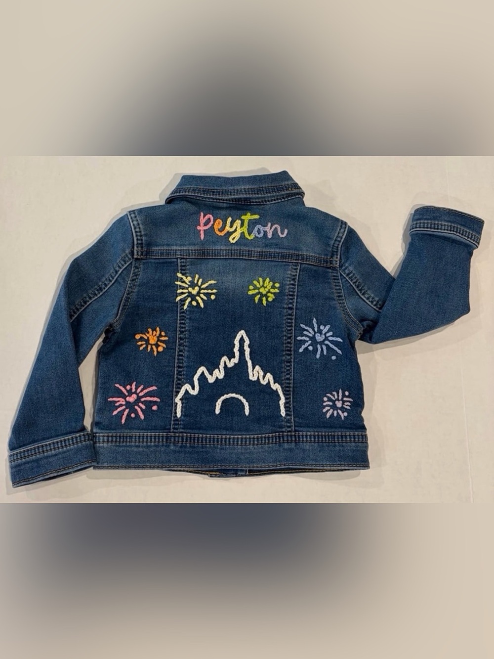 Hand Embroidered “Peyton” Disney Inspired Jean jacket size 2T cat and Jack brand